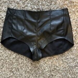 We The Free Black High Waist Faux Leather Shorts